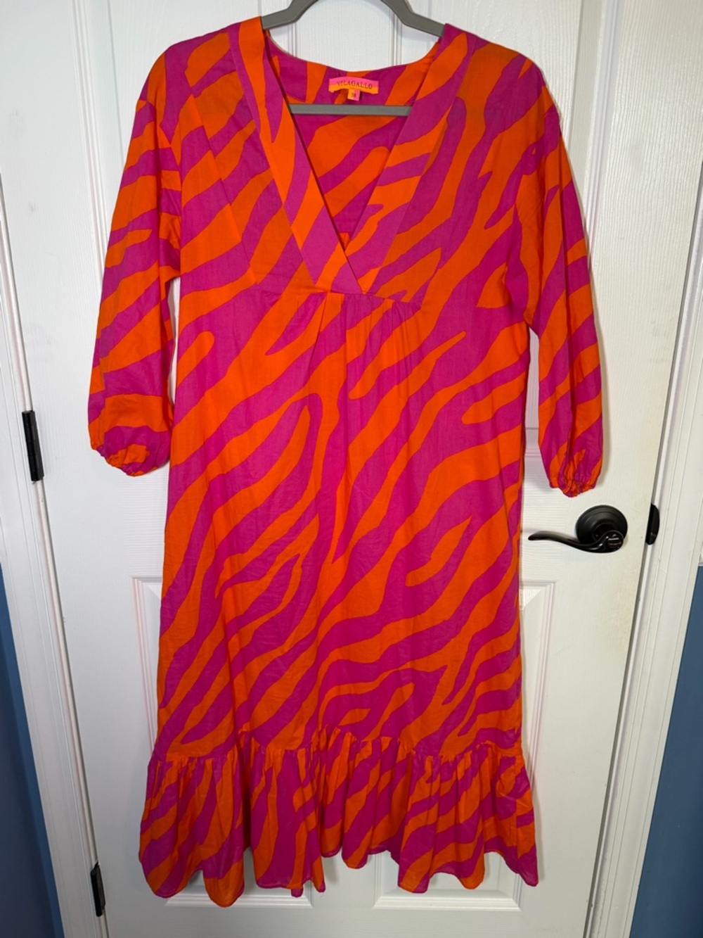Vilagallo Fabrizia Dress pink & orange zebra print 38 - Picture 3 of 5